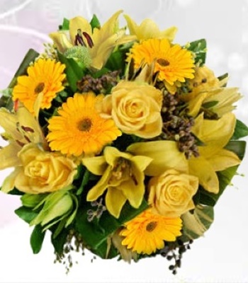 Get Well Soon Bouquet - Gerbera Daisy, Lilies and Roses Mix Flowers