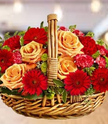 Birthday Flowers - Mix Flowers in Wicker Basket
