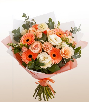 Coral Gerberas & White Roses