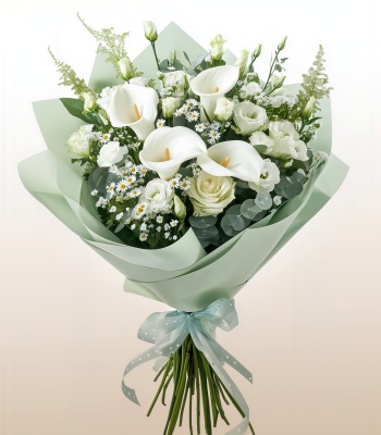 Elegant Calla Lily & Rose Bouquet with Chamomile