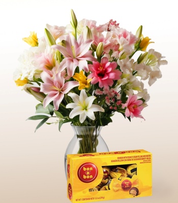 Lilies & Daisies with Bon o Bon Arrangement