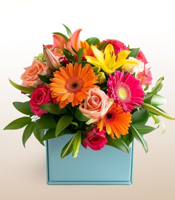Mixed Flowers Centerpiece In A Box