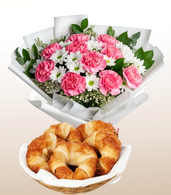 Pink Carnation & White Chrysanthemum Bouquet