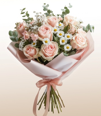Serenity Bouquet with Roses & Chamomile Flowers