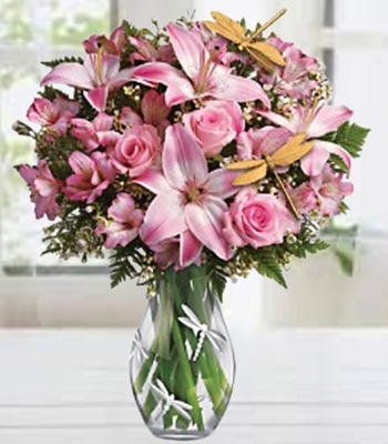 Asiatic lilies and Roses Arrangement with Alstroemeria