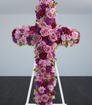 Pink and Pastel Flowers Funeral Standing Cross