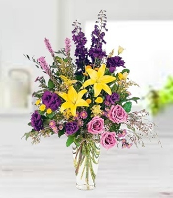Purple And Yellow Flower Sympathy Bouquet