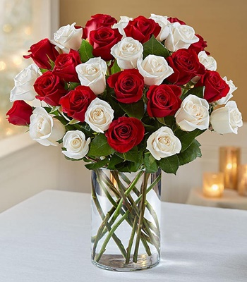 Anniversary Red and White Roses - Pemium Anniversary Bouquet