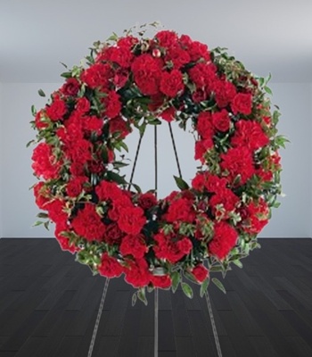 Red Carnation and Rose Flower Funeral Wreath