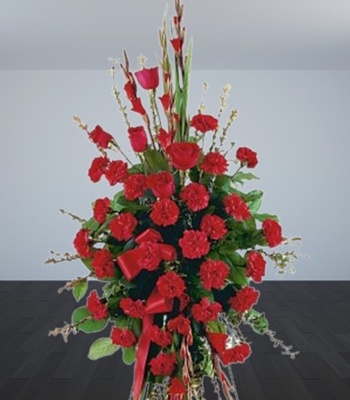 Red Flowers Standing Funeral Spray