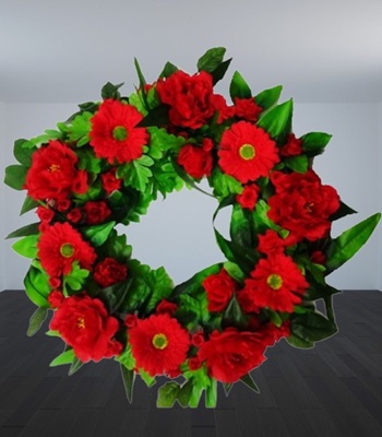 Red Roses and Gerberas Funeral Wreath