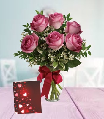 6 Pink Roses Greering Card
