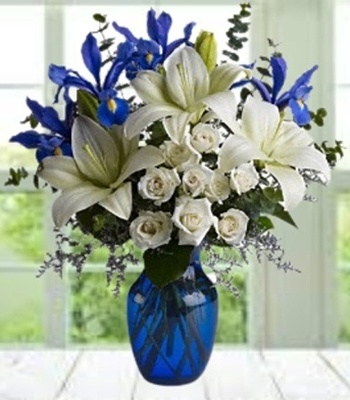 Sympathy Flowers in Blue and White