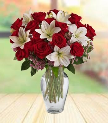 Red Rose and White Lily Bouquet