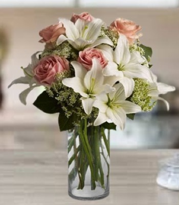 White Lily and Pink Rose Bouquet