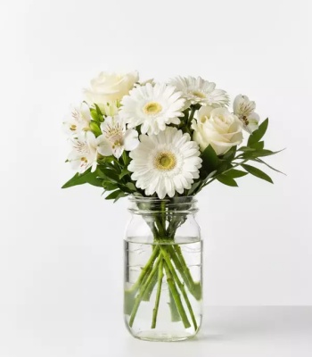 Whites Roses In Mason Jar