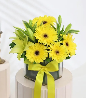 Yellow Lily and Gerbera Daisy Bouquet