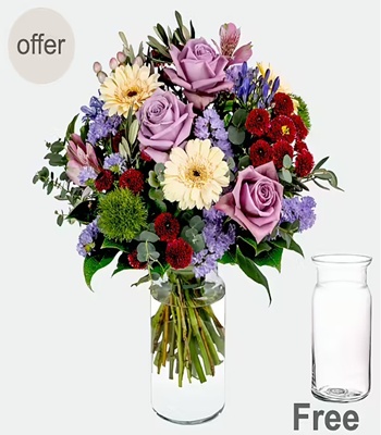 Birthday Flower Bouquet - Mix Flower in Vase Tied With Ribbon