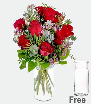Red Rose Bouquet with Eucalyptus Leaves