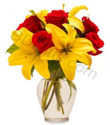 Lilies And Roses In Vase