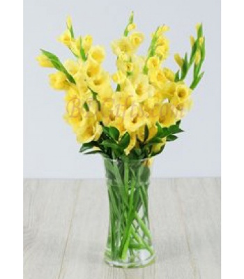 Yellow Gladiolus Arrangement In Vase - 7 Yellow Gladiolus