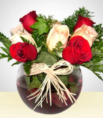 Red Roses in a Round vase