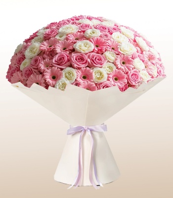White and Pink Roses with Gerberas
