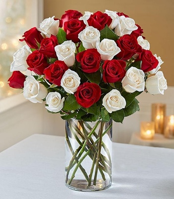 24 Red & White Rose Bouquet
