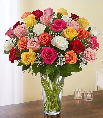 36 Mix Color Roses in Vase - Assorted Roses