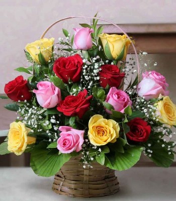 Assorted Roses in Basket