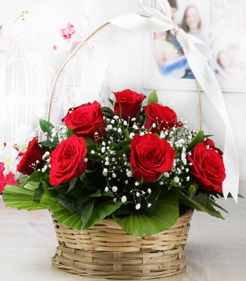 Red Roses Basket - Dozen Red Roses