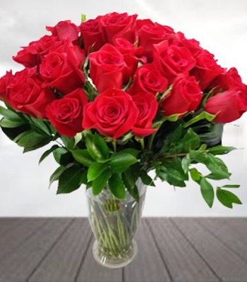 24 Red Roses in Dazzling Flared Glass Vase