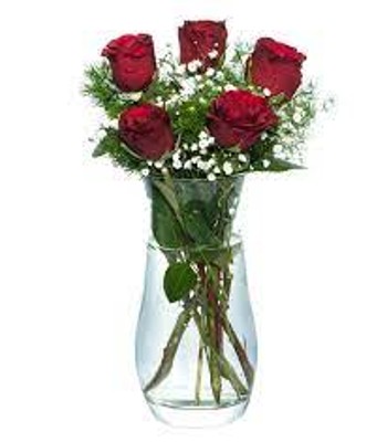 5 Long Stem Red Roses in Fancy Vase