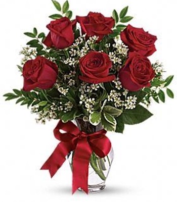 6 Red Roses In Fancy Vase