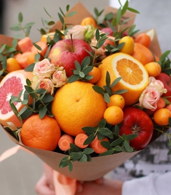 Just For You - Fruit and Spray Roses Basket