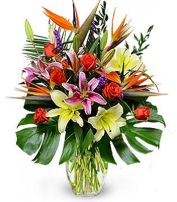 Tropican Desert - Birds of Paradise with Roses & Lilies