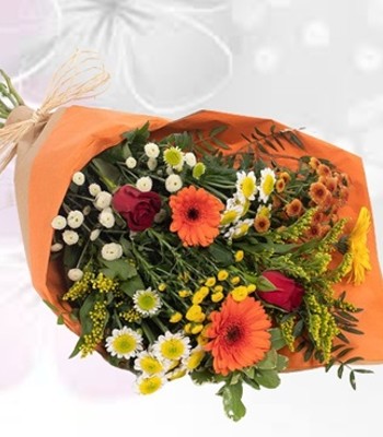 Orange & Yellow Mixed Seasonal Flowers Bouquet