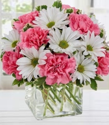 Thank you - White Daisies in Cube Vase