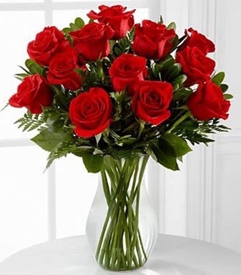 Forever Love - Dozen Red Roses in Chic Glass Vase