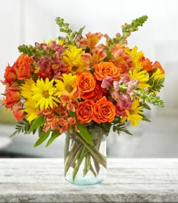 Fall Beauty - Roses, Daisies & Alstroemerias with Greenery