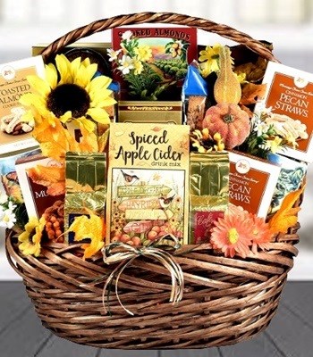 Fall Gift Basket - Mixed Flowers in Hand-Crafted Willow Basket