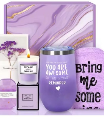 Mother's Day Gift Set - Spa Gift Set for Women, 6-Piece Pink Collection with Bath Bomb, Bath Salt, Candle, Diamond Soap, Thermal Mug and Gift Card (Standard, Purple Diamond)