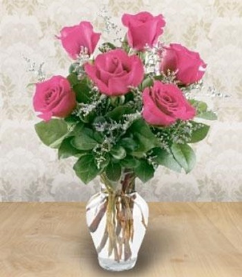 Only For Her - 6 Pink Roses