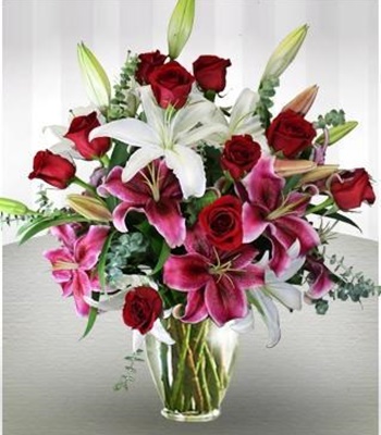 Oriental Lilies and Rose Bouquet