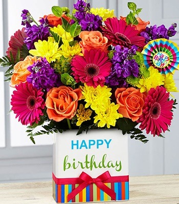 Warm Wishes Birthday Flowers in Happy Birthday Box