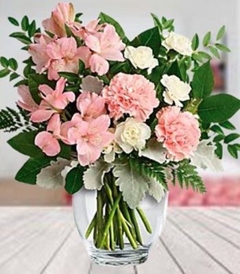Pink Perfection - Carnations, Spray Carnations, Alstroemeria with Italian Greenery
