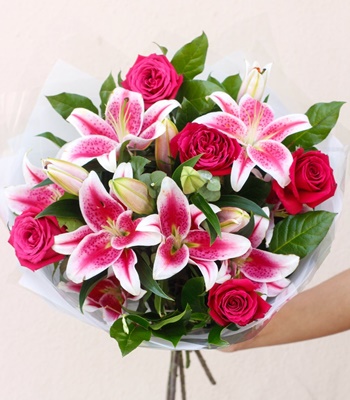 Pink Crush - Pink Roses, Lilies with Italian Greenery