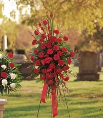 Red Carnations, Roses & Gladioli Standing Spray
