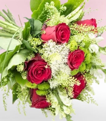 Red Rose Flower Bouquet with White Fillers and Greens