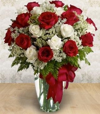 Love Divine Love - Red & White Roses Arrangement